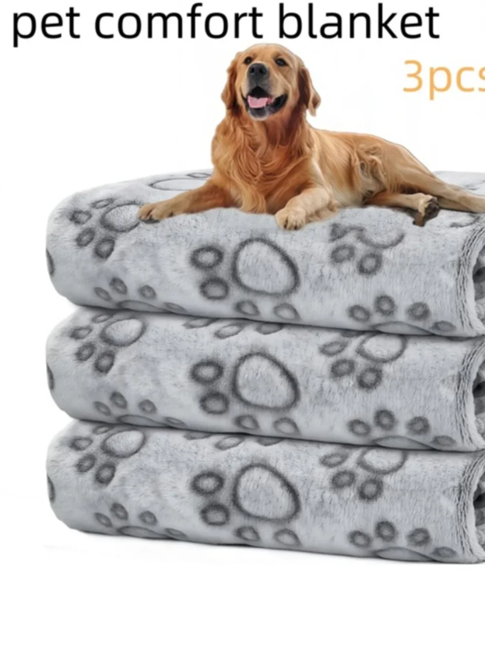 New 3-Pack Soft Fleece Pet Comfort Blankets - Cute Grey Paw Print Set